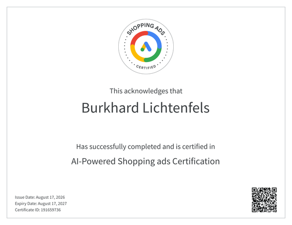 Zertifikat – Google Ads Shopping