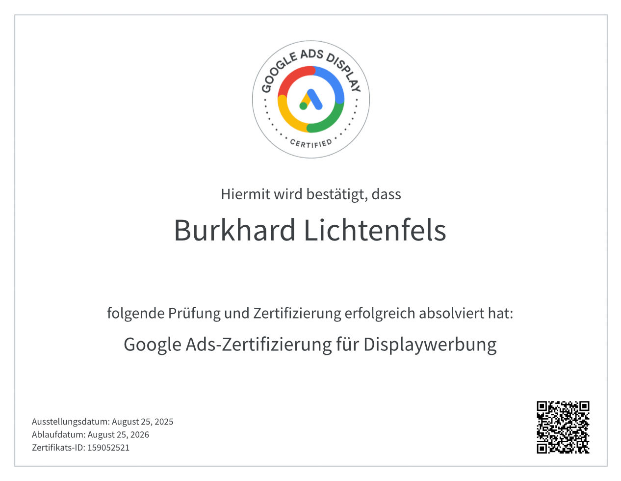 Zertifikat – Google Ads Display