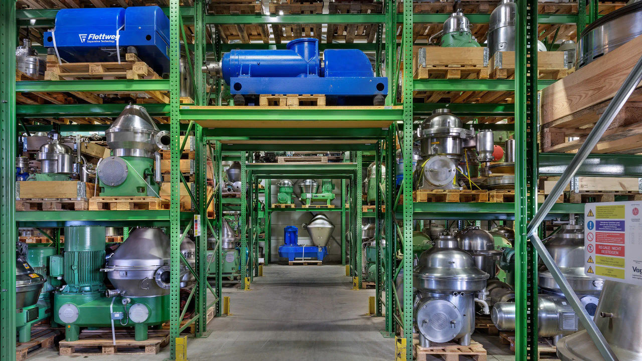 Centrimax workshop — factory-rebuilt industrial centrifuges in stock